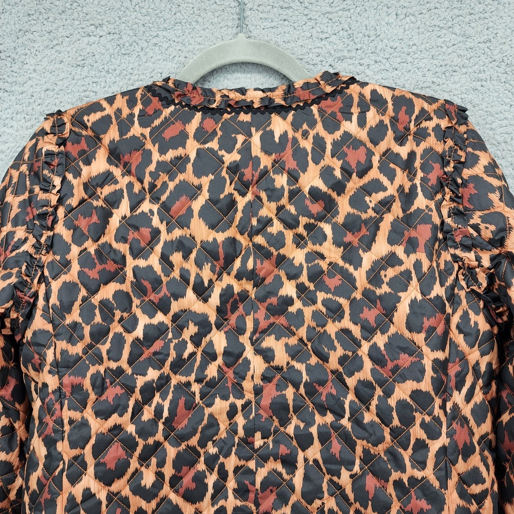 J.Crew Re-Imagined Quilted Leopard Print Ruffle Trim Jacket Size 6 Animal‎ Print - Picture 11 of 13